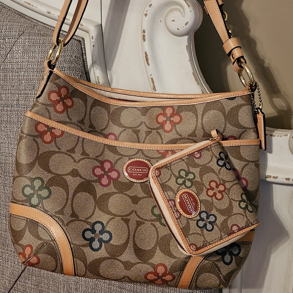 Coach Brown Floral Canvas Shoulder Bag